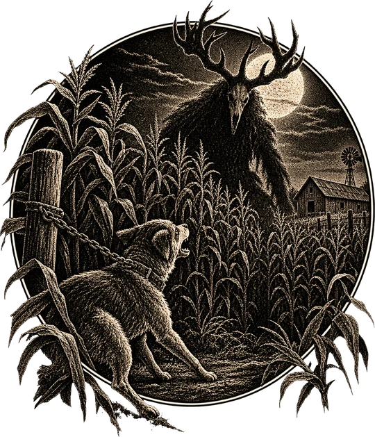 Wendigo Cryptid and Snarling Chained Dog T-Shirt23:100 24:104