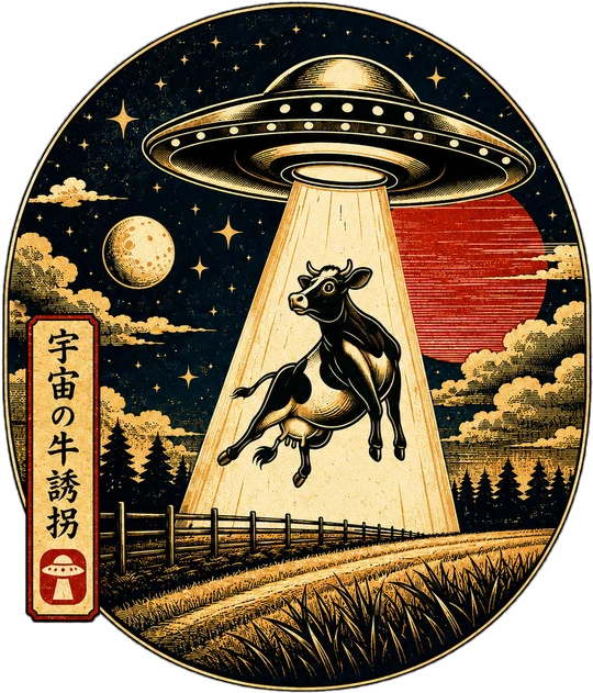 Alien Abduction Cow Ukiyo-e Kanji T-Shirt281:1631 282:1635