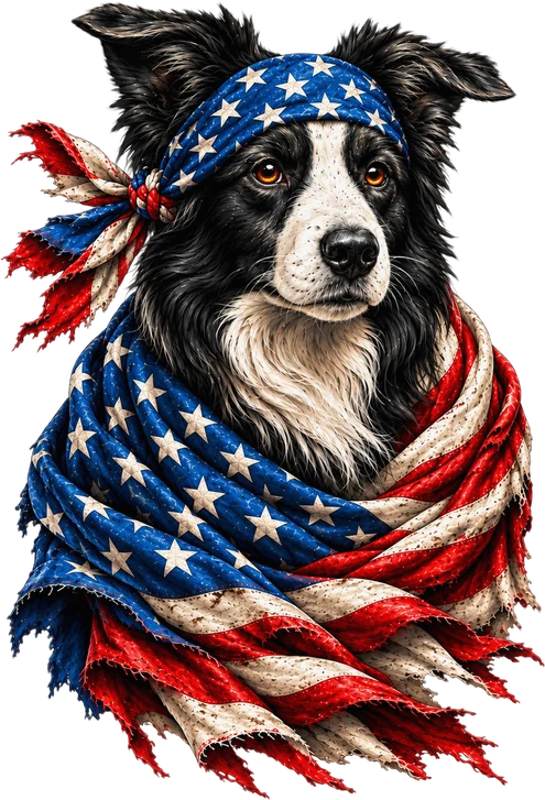 Border Collie American Flag Headband Cape T-Shirt289:1677 290:1681