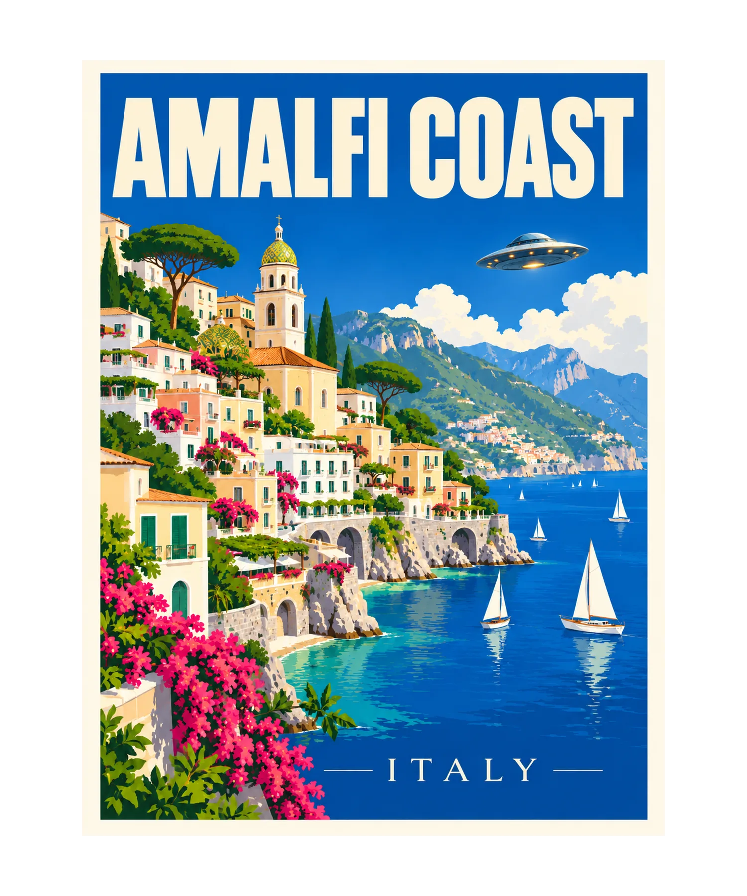 Amalfi Coast Travel Poster T-Shirt323:1875 324:1879