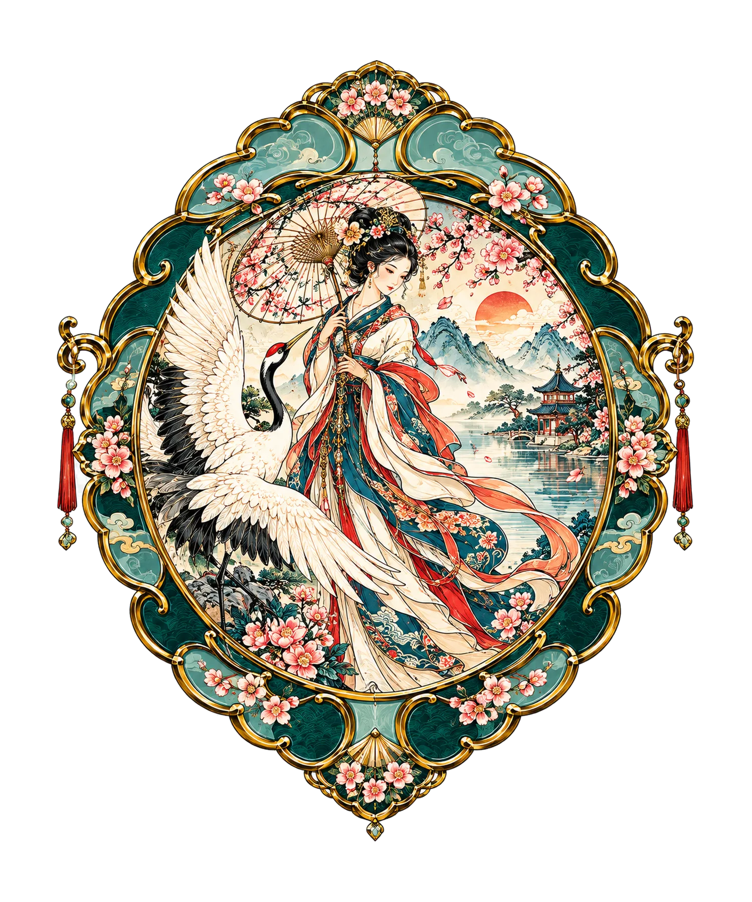 Crane and Parasol Medallion T-Shirt347:1983 348:1987