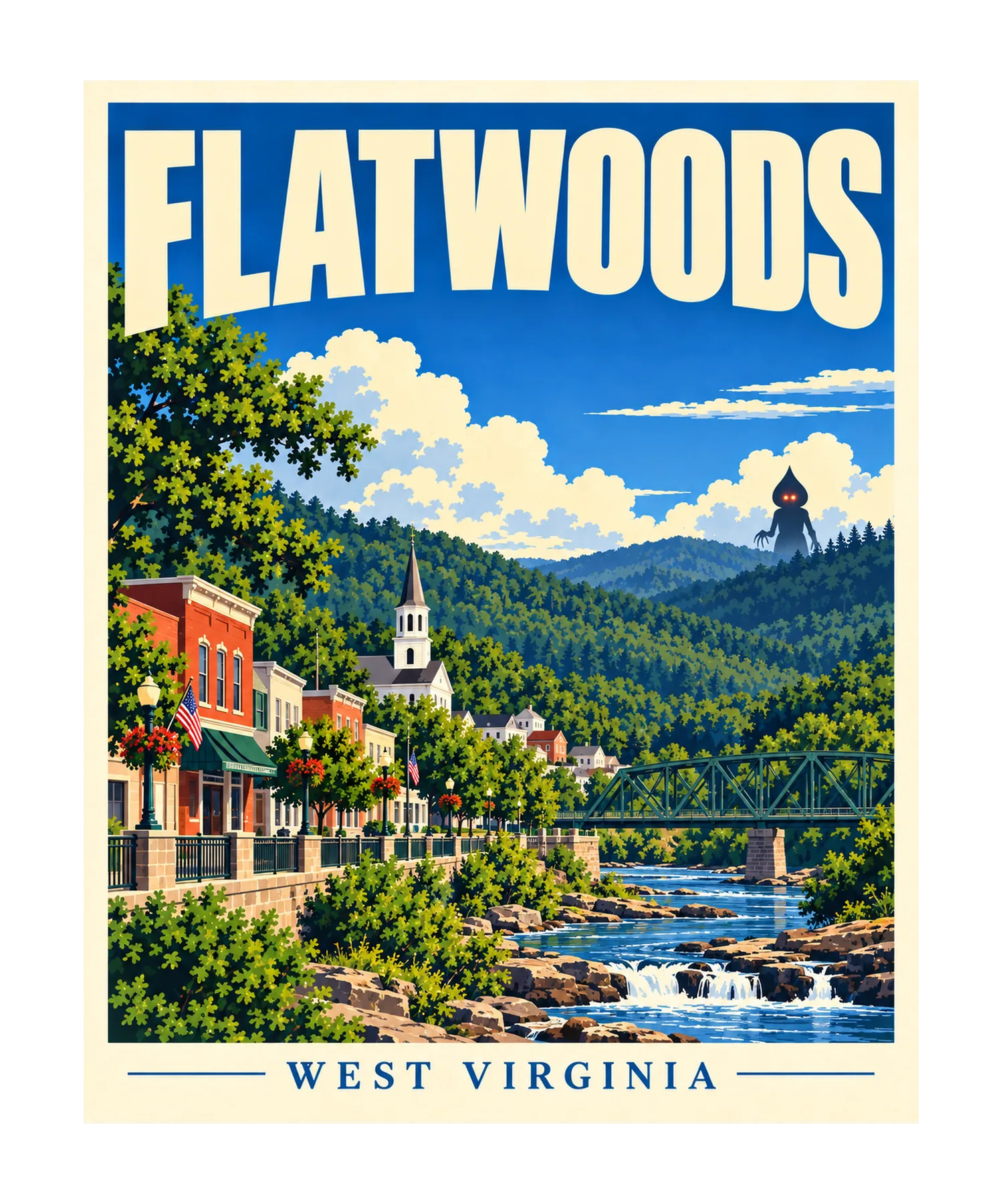 Flatwoods West Virginia Travel Poster T-Shirt349:1992 350:1996