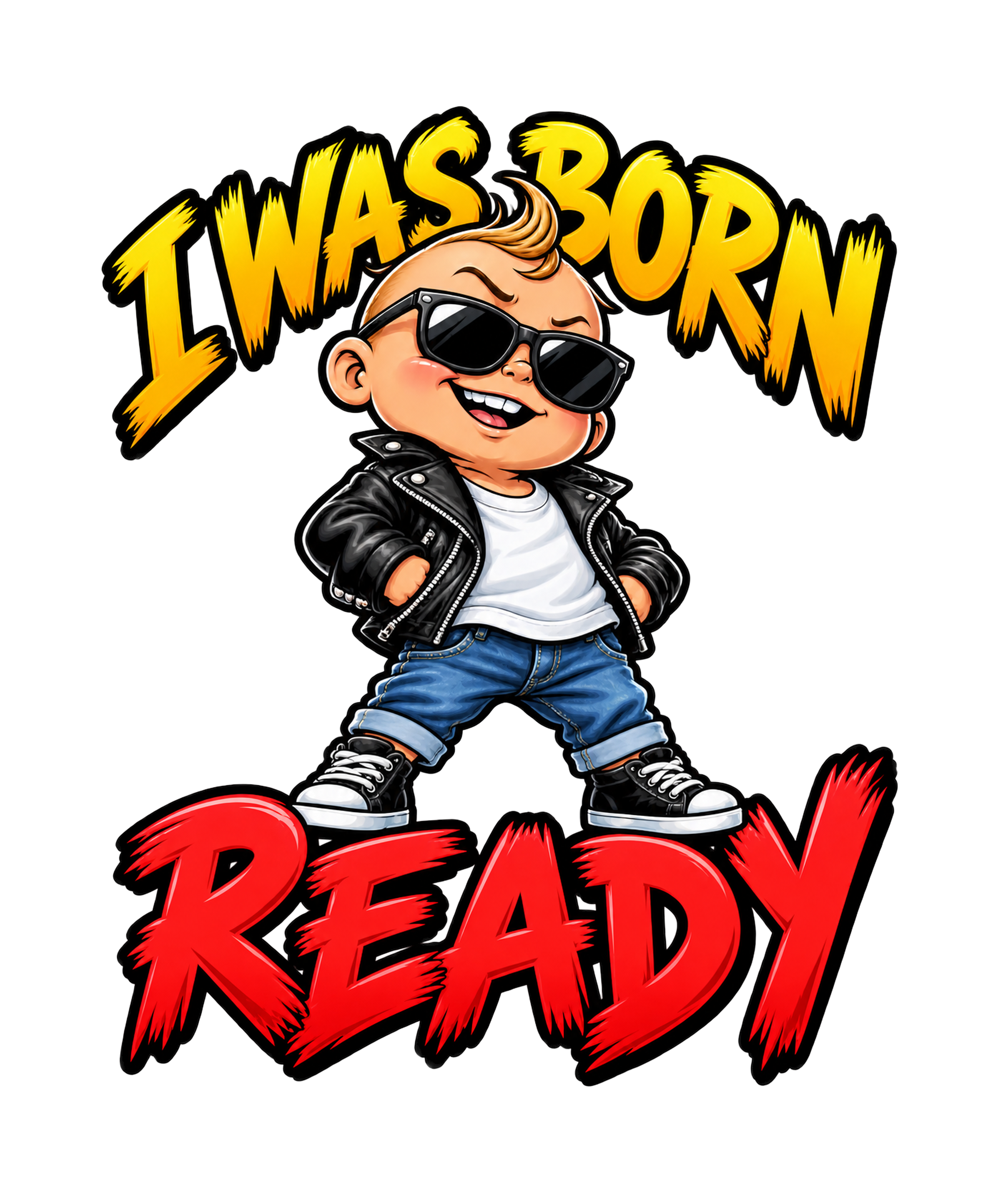 I Was Born Ready Leather Jacket Sunglasses Baby T-Shirt411:2269 412:2273