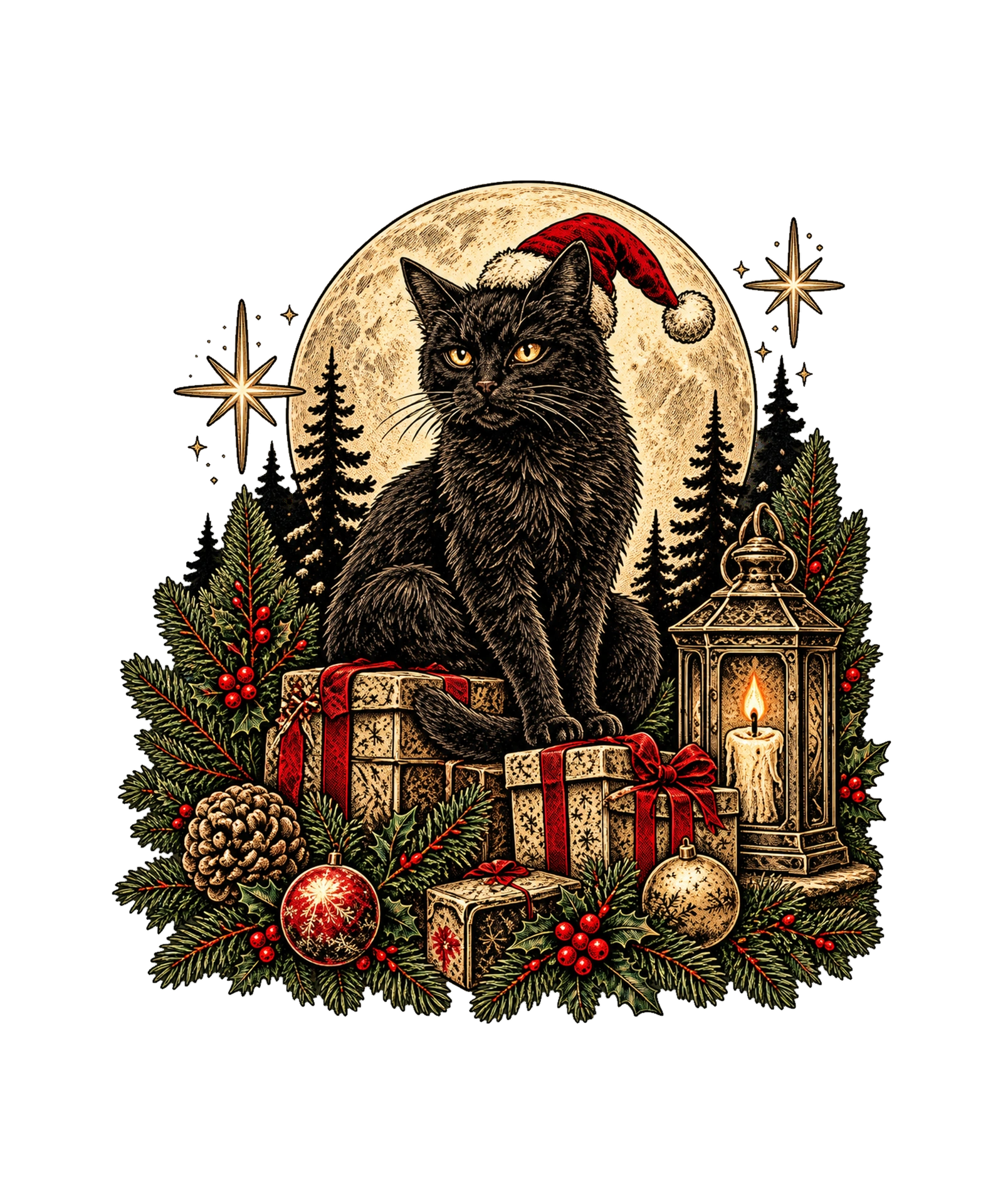 Black Cat Christmas Moon T-Shirt417:2306 418:2310