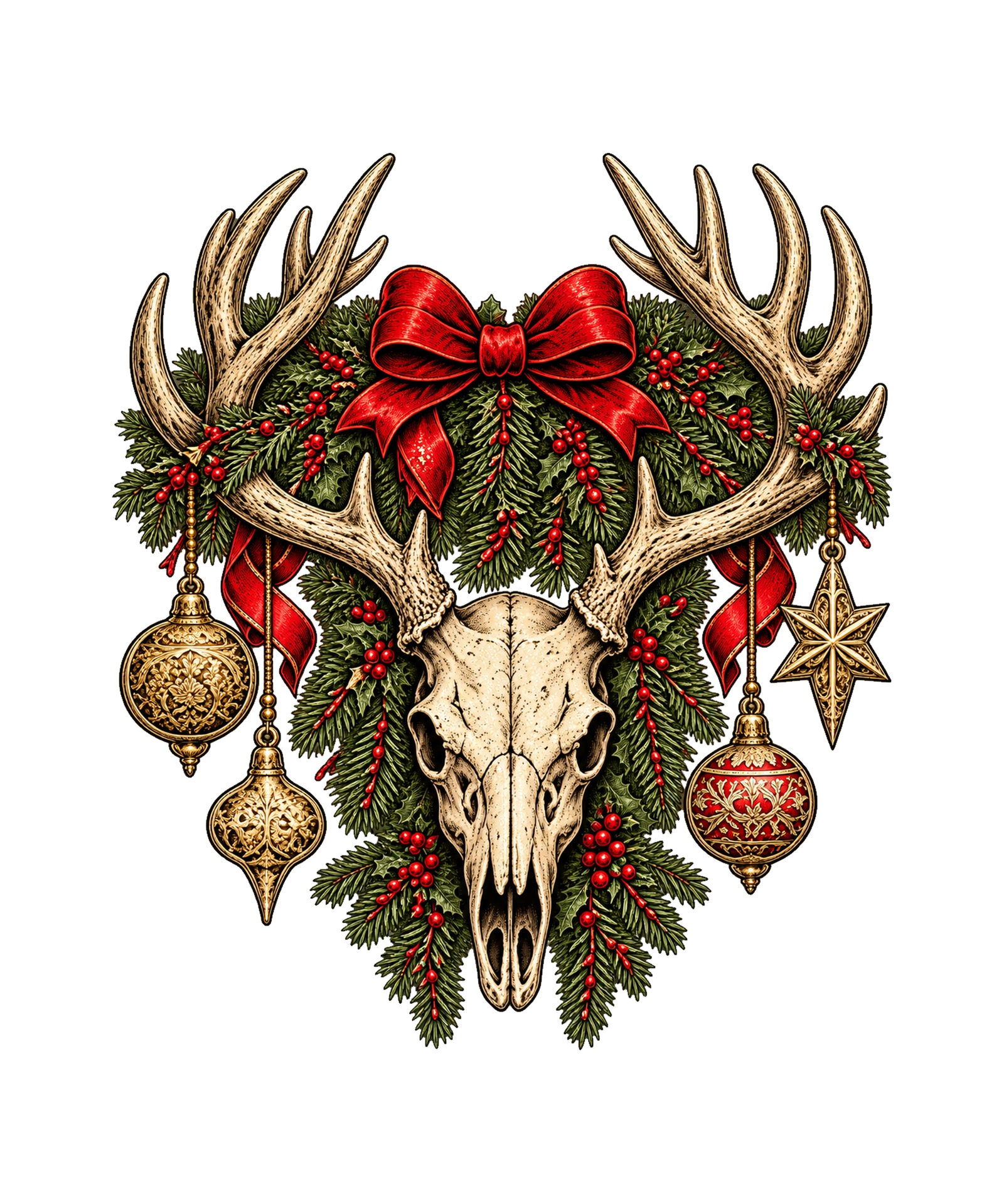 Deer Skull Christmas Wreath T-Shirt421:2329 422:2333