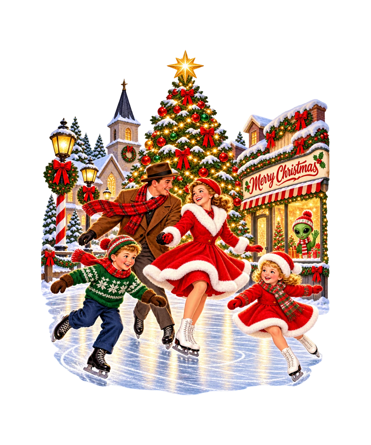 Retro Ice Skating Alien T-Shirt433:2383 434:2387