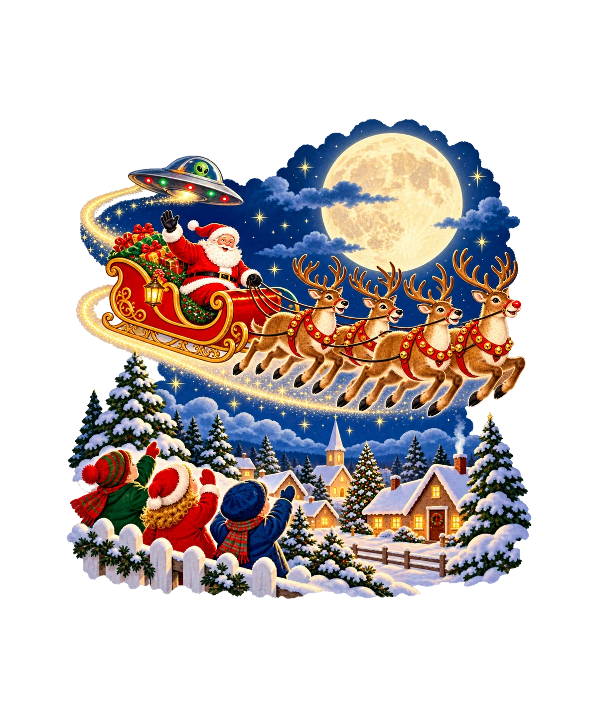 Retro Santa Sleigh UFO T-Shirt439:2410 440:2414