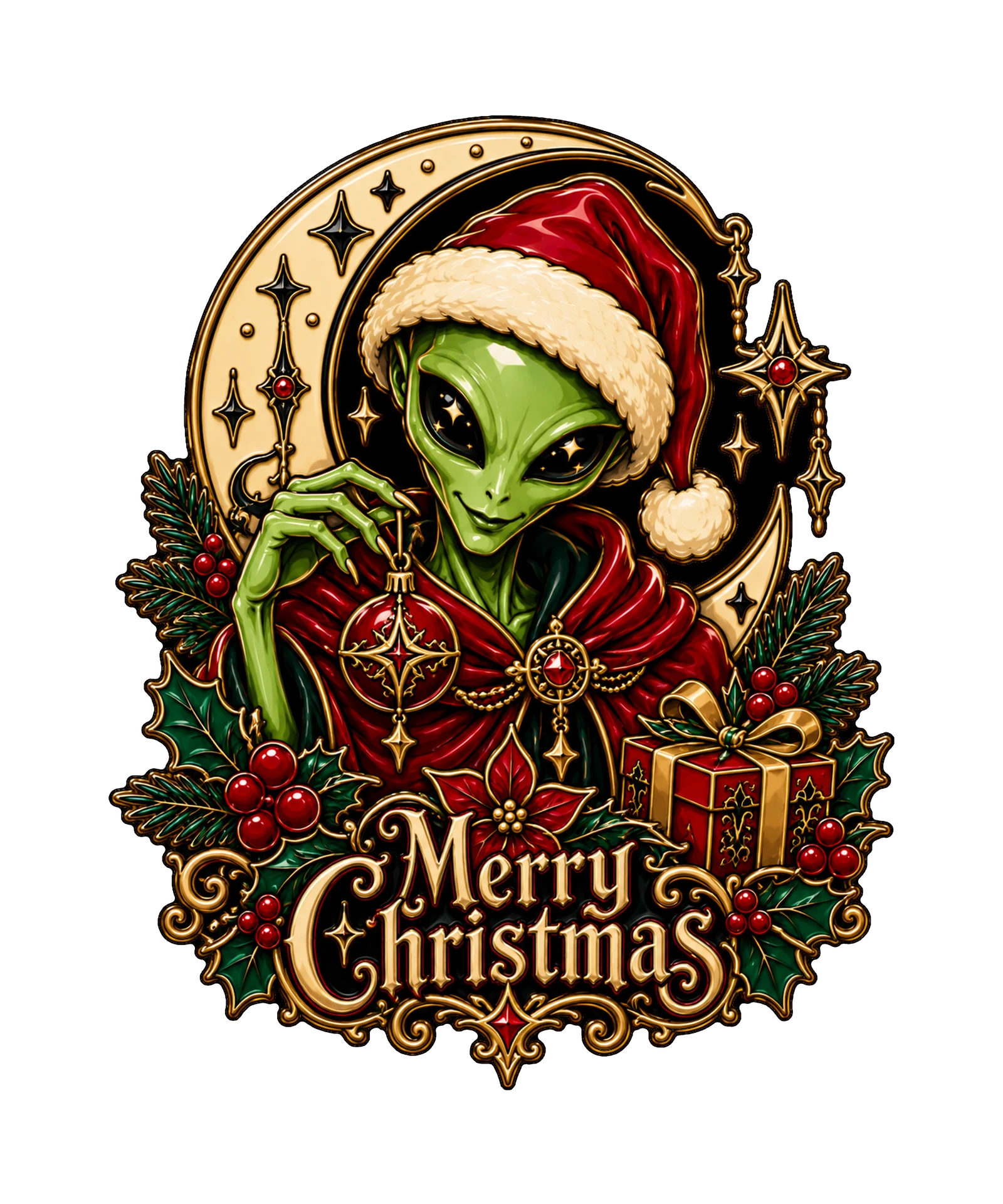 Gothic Alien Christmas Enamel Portrait T-Shirt486:2513 487:2517