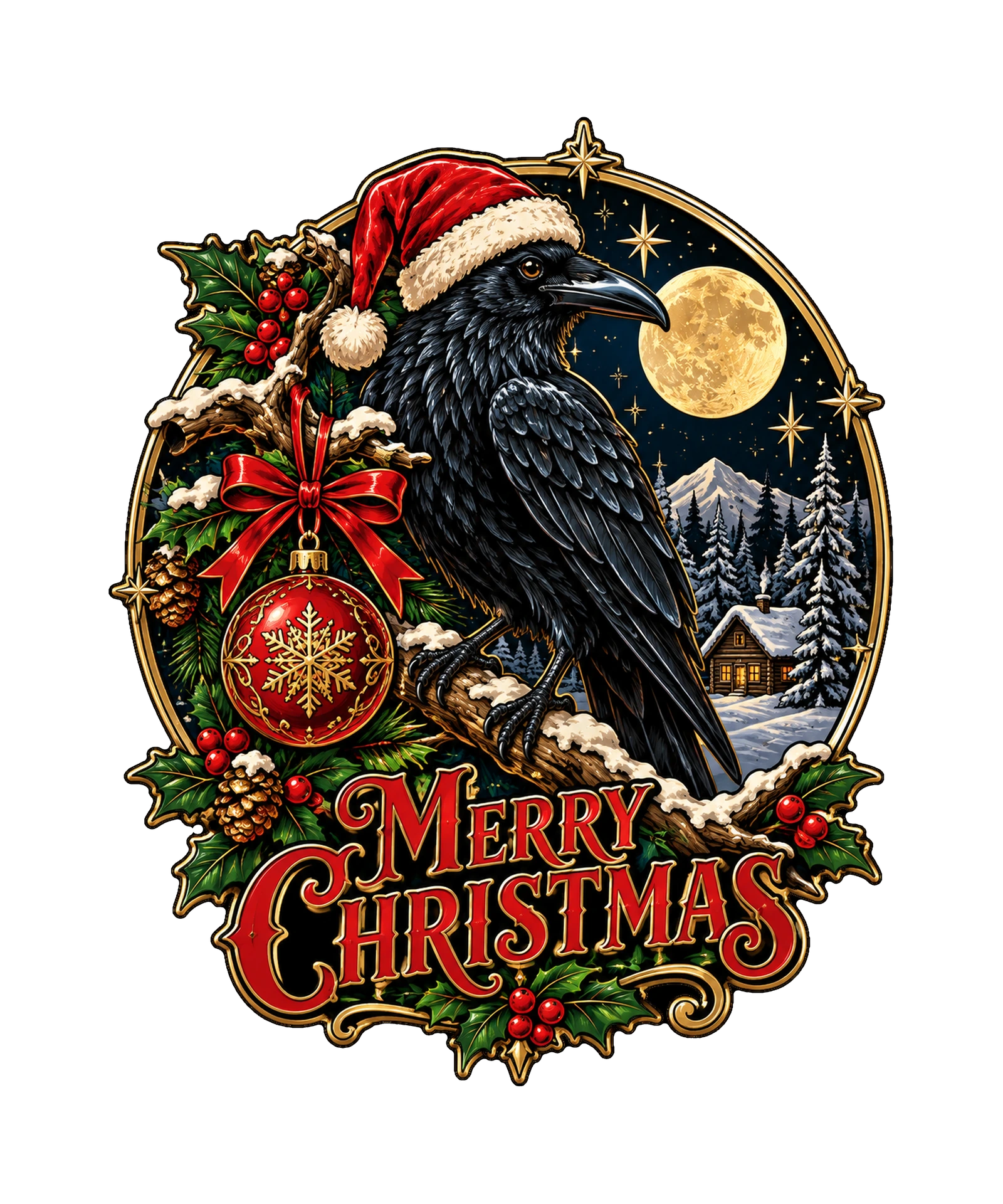 Gothic Christmas Raven Medallion T-Shirt488:2522 489:2526