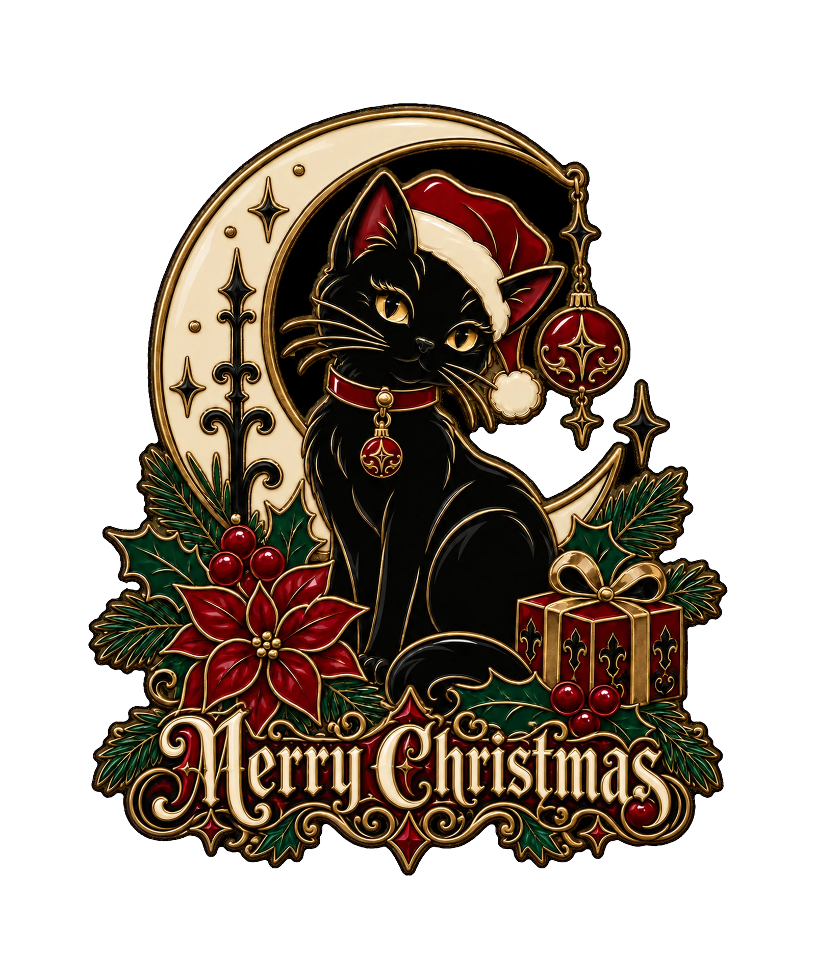 Merry Christmas Black Cat Enamel T-Shirt490:2531 491:2535