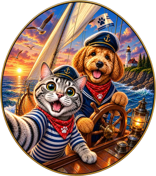 Cat and Dog Sailing Adventure T-Shirt151:816 152:820