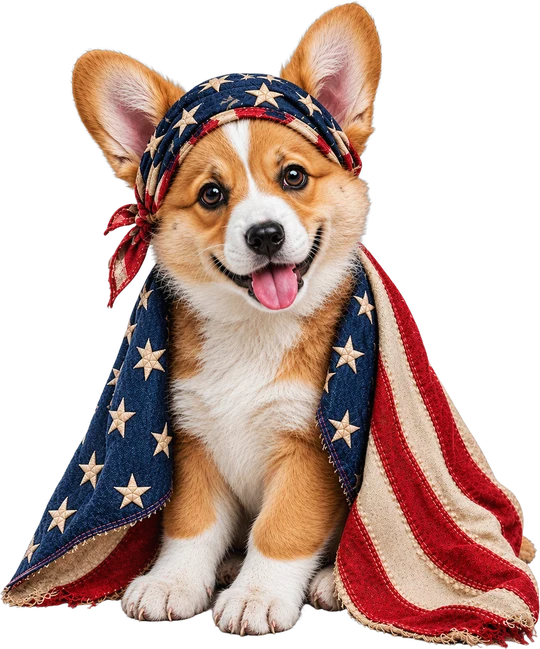 Corgi American Flag Headwrap Smiling T-Shirt157:858 158:862