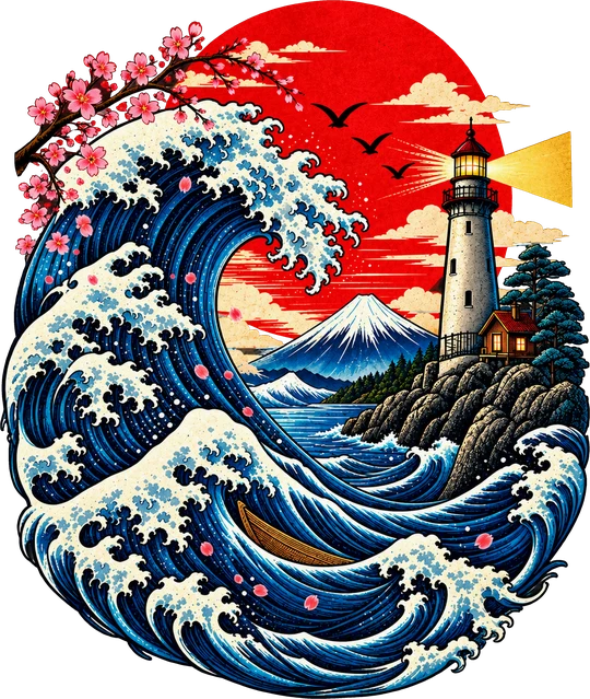 Great Wave Lighthouse T-Shirt183:1030 184:1034