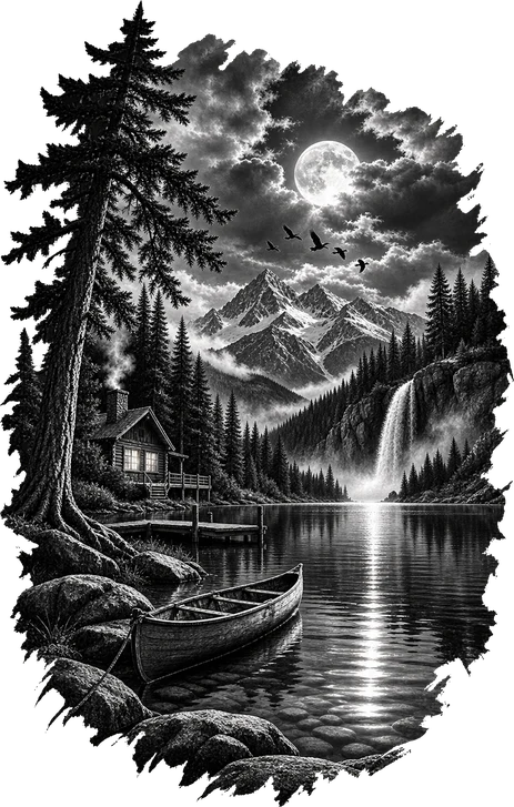 Moonlit Mountain Lake Cabin T-Shirt197:1098 198:1102