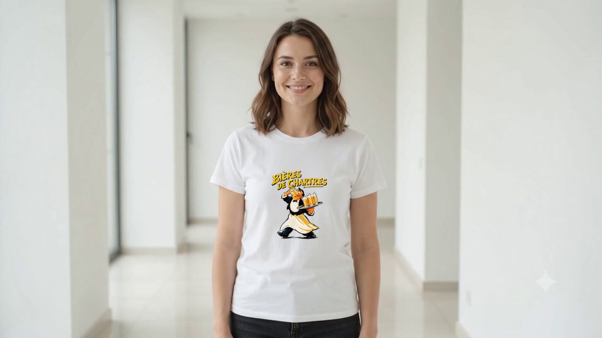 Model wearing the Bières de Chartres Waiter T-Shirt