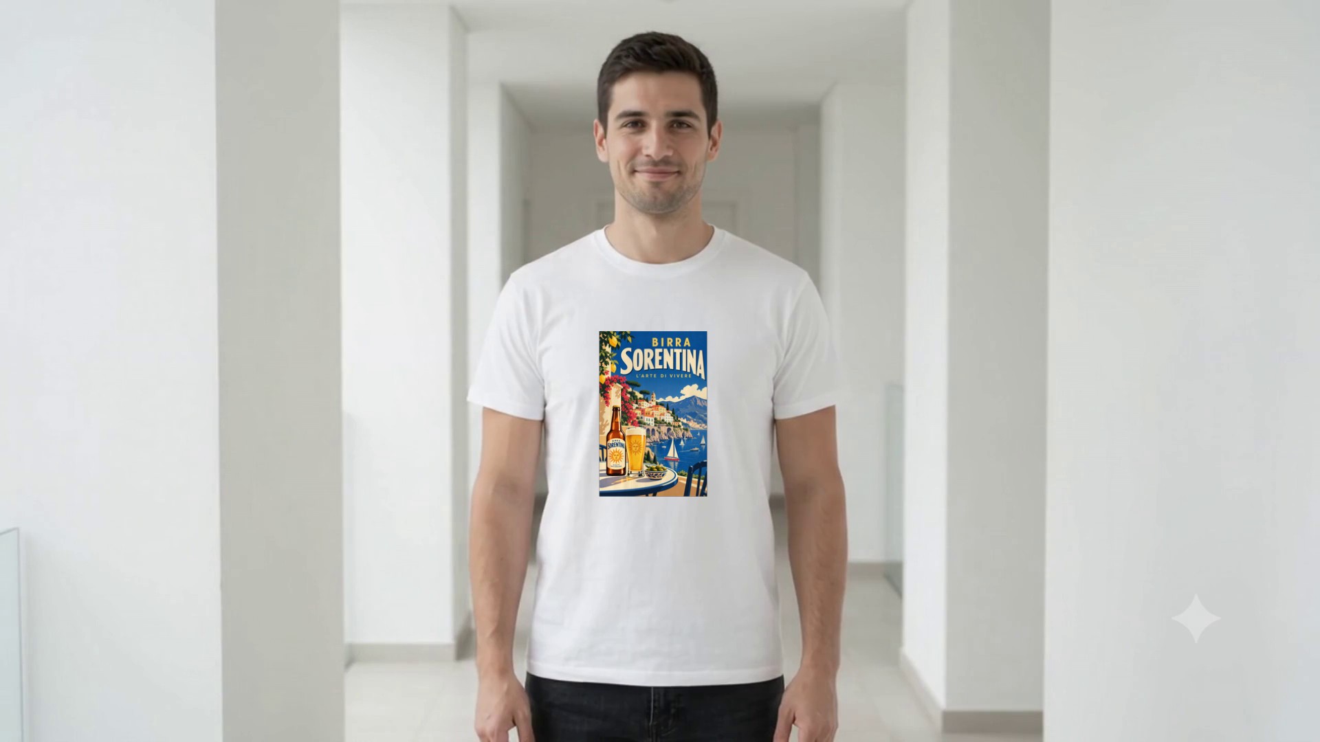 Model wearing the Birra Sorentina T-Shirt