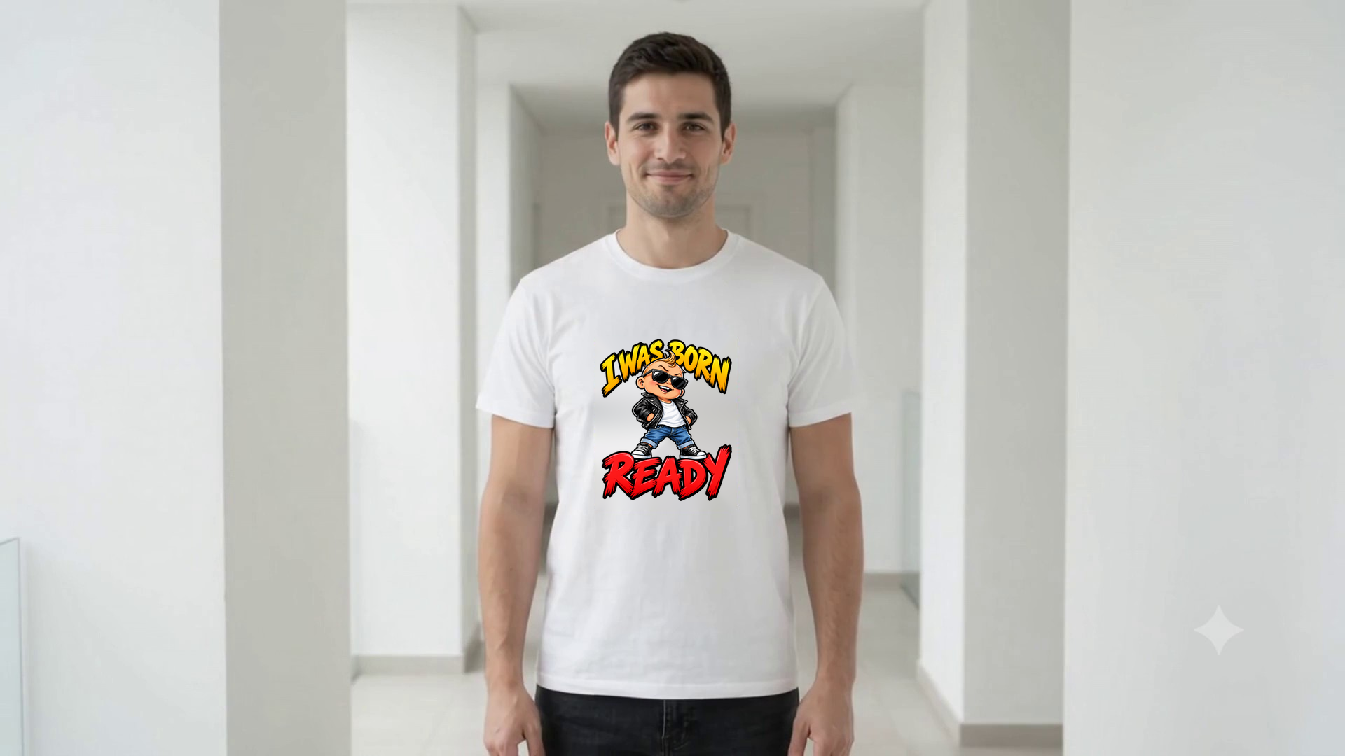 Model wearing the Born Ready T-Shirt