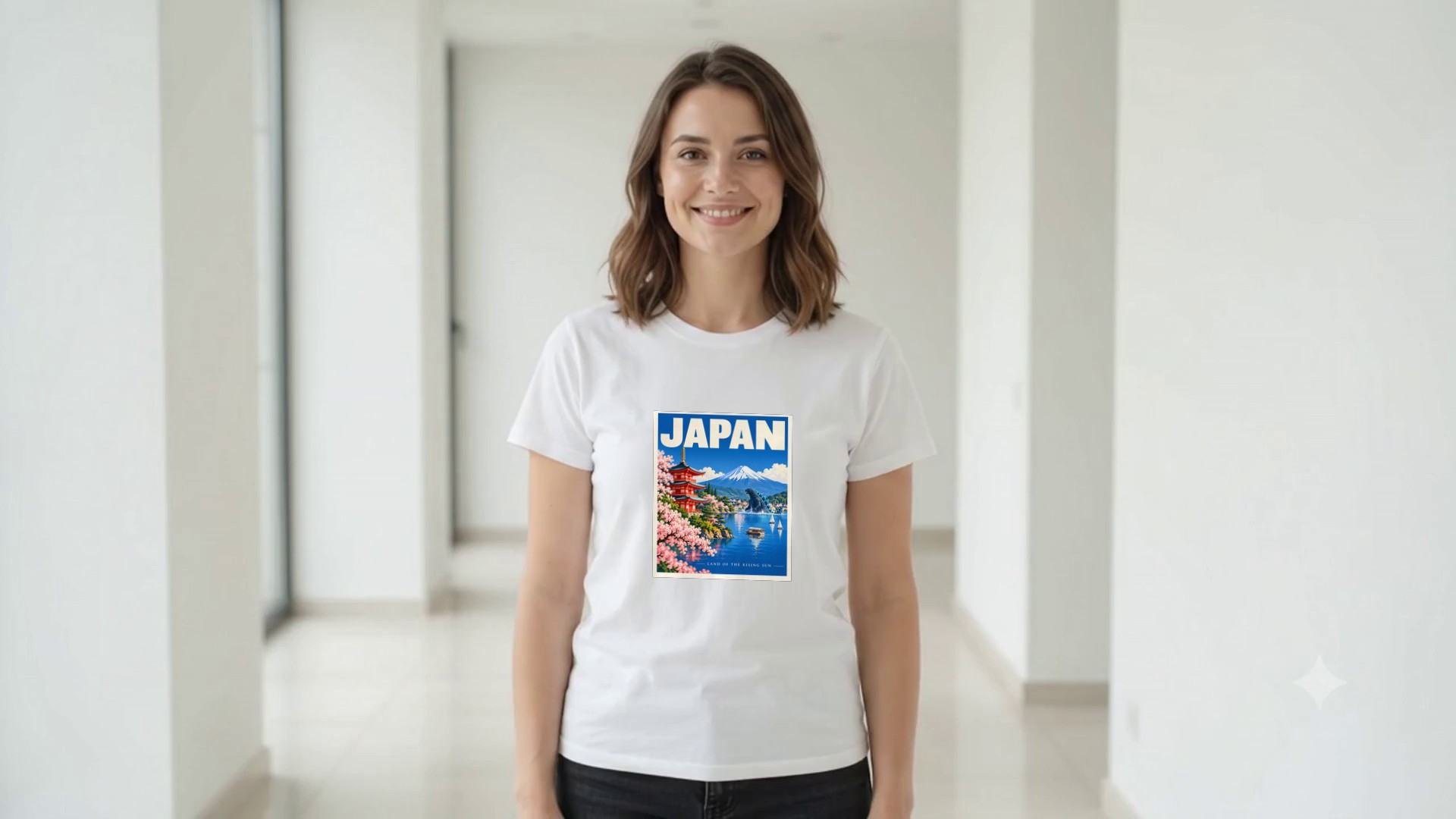 Model wearing the Japan Travel Poster T-Shirt