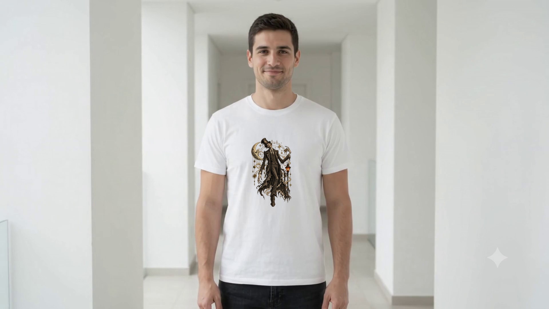 Model wearing the Moonlit Top Hat Ghoul T-Shirt