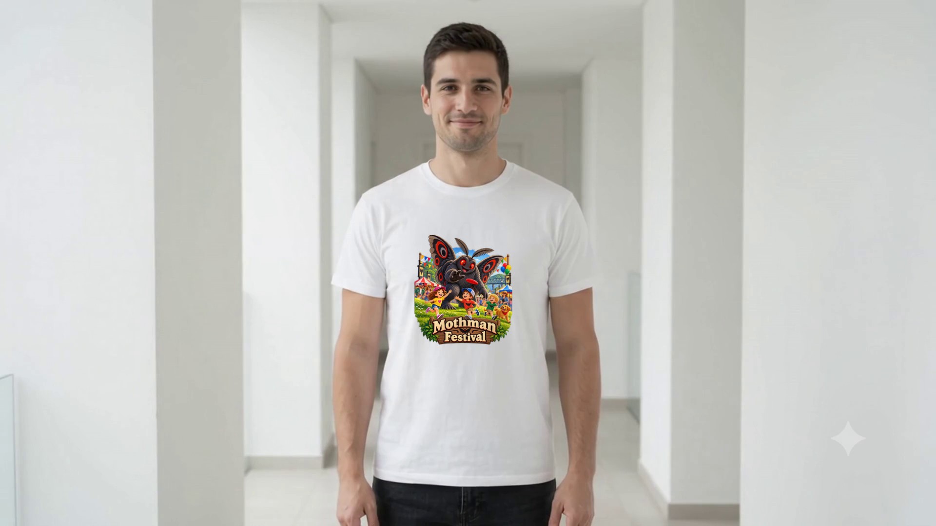 Model wearing the Mothman Festival T-Shirt