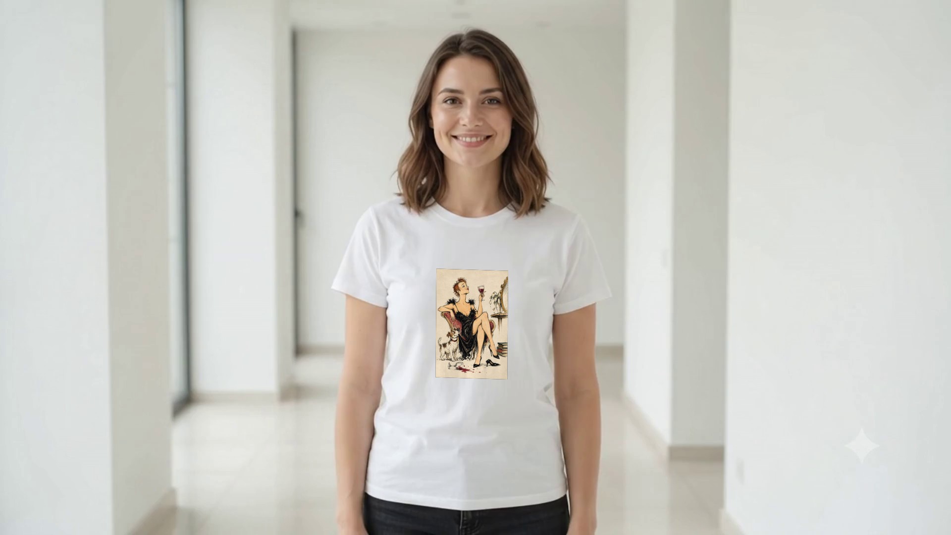 Model wearing the Parisian Wine Lady T-Shirt