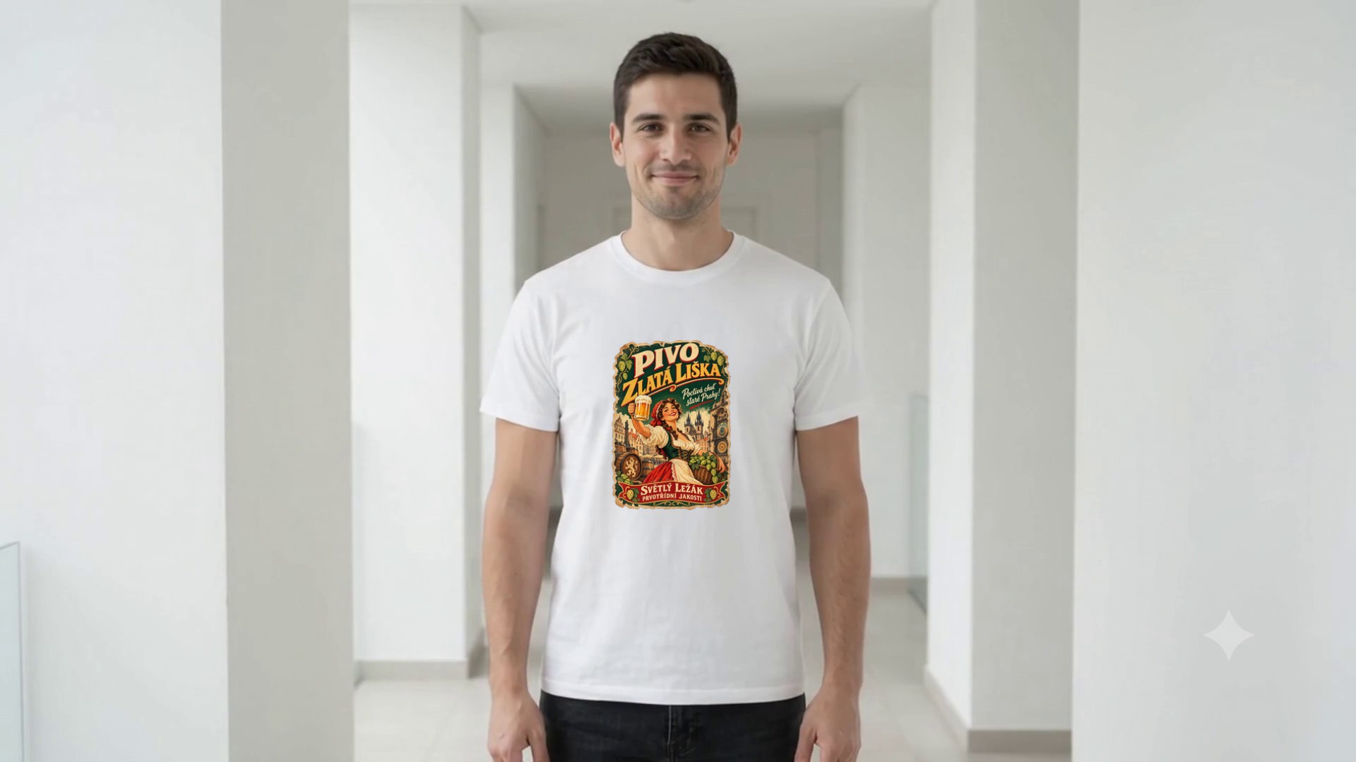 Model wearing the Pivo Zlatá Liška T-Shirt