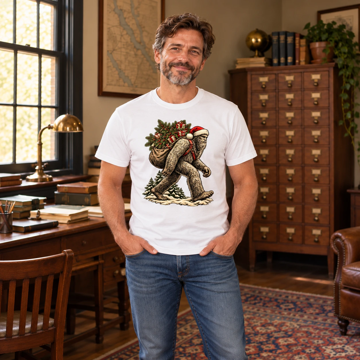 Bigfoot Santa Sack shirt in the fictional Division of Seasonal Observances records office